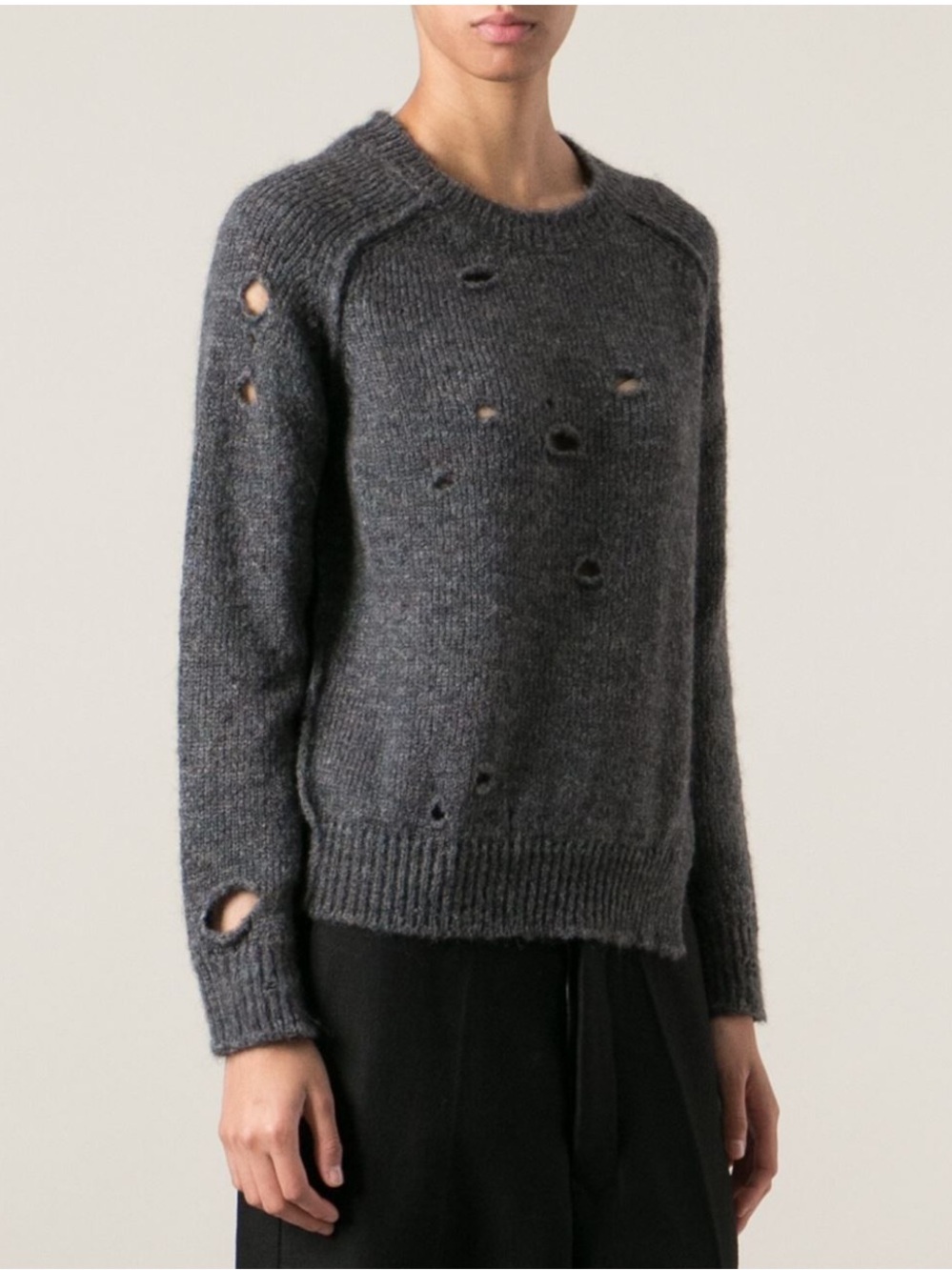 Isabel Marant Wool Mohair Blend Grey Distressed Crewneck Sweater
